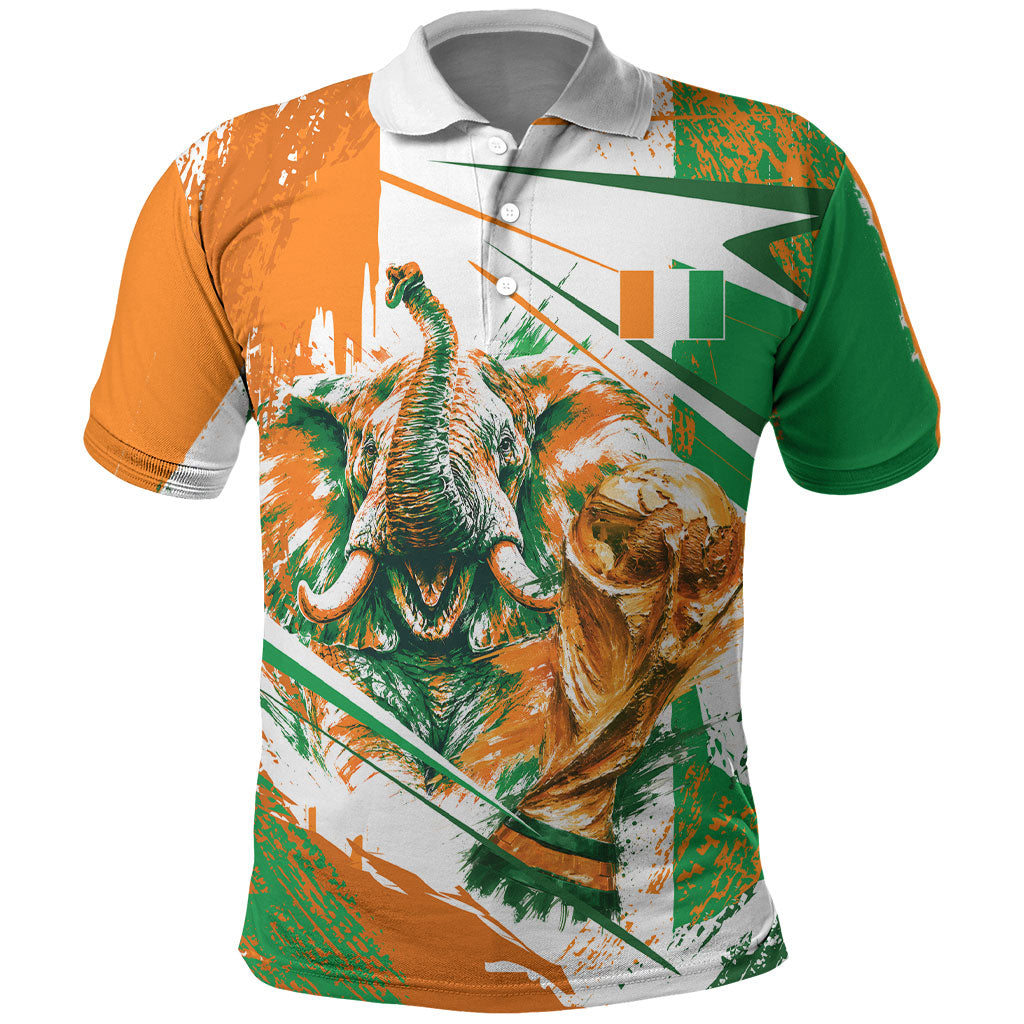 Personalized Ivory Coast Football Polo Shirt African Elephant Trophy