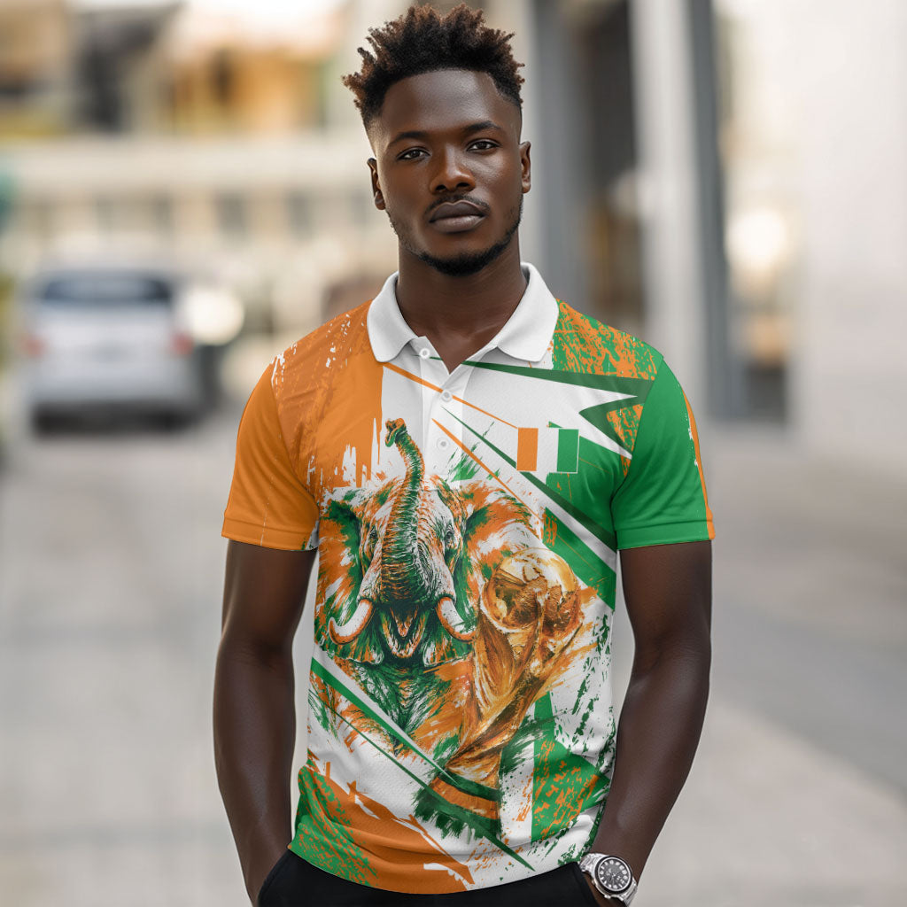 Personalized Ivory Coast Football Polo Shirt African Elephant Trophy