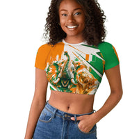 Personalized Ivory Coast Football Raglan Cropped T shirt African Elephant Trophy