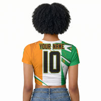Personalized Ivory Coast Football Raglan Cropped T shirt African Elephant Trophy