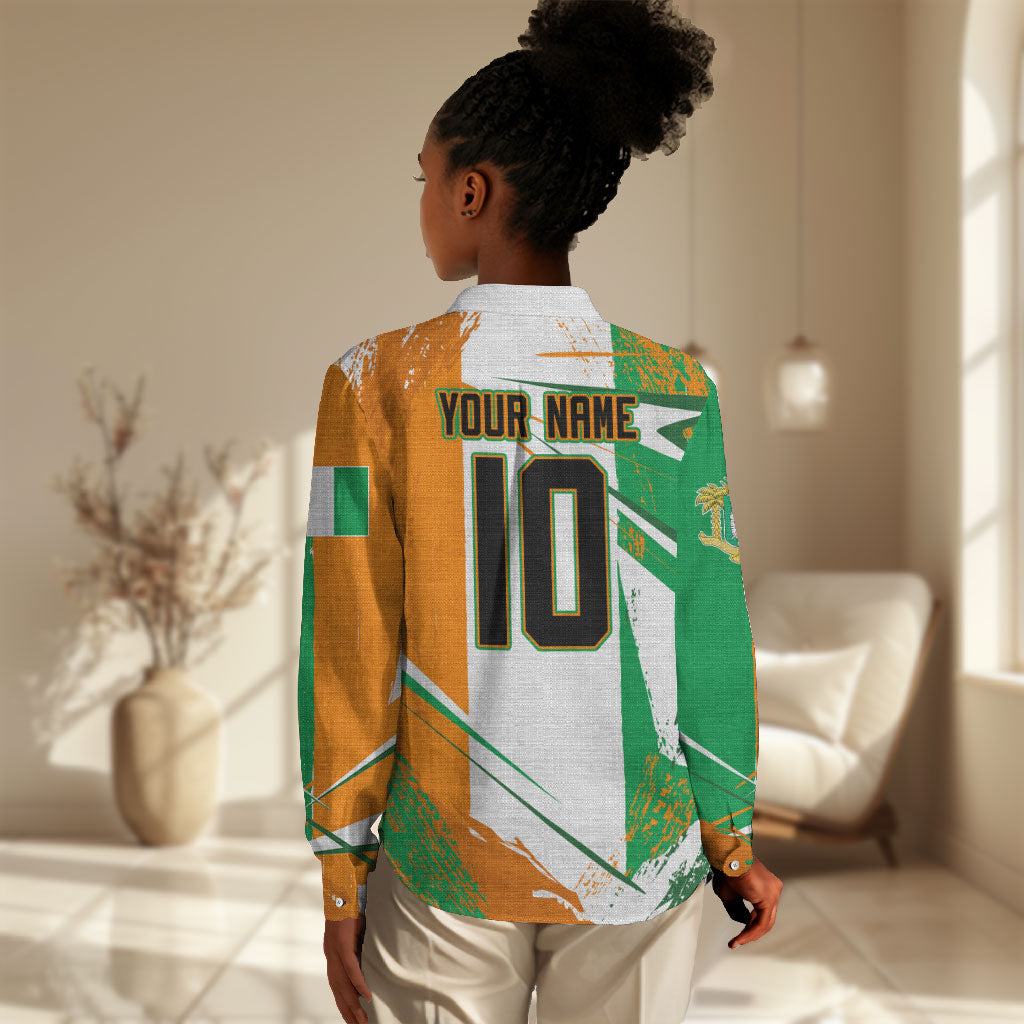 Personalized Ivory Coast Football Women Casual Shirt African Elephant Trophy