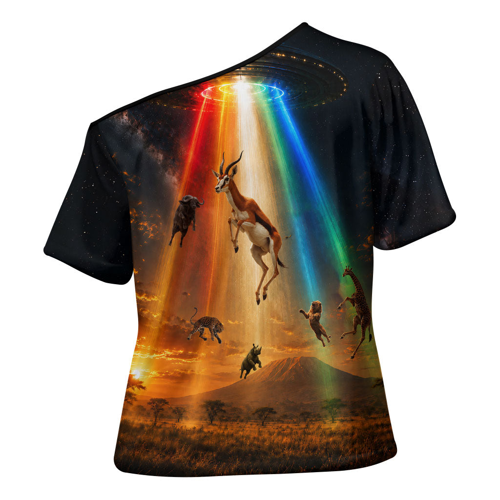 South Africa Safari UFO Cross Shoulder Shirt African Wildlife Sci-Fi Galaxy Space And Mandela