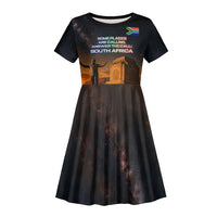 South Africa Safari UFO Kid Short Sleeve Dress African Wildlife Sci-Fi Galaxy Space And Mandela