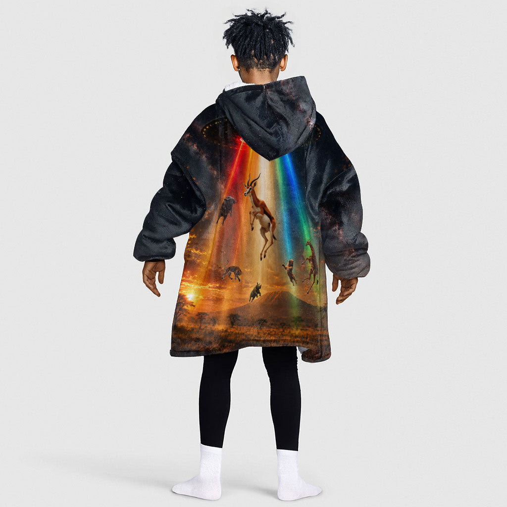 South Africa Safari UFO Kid Wearable Blanket Hoodie African Wildlife Sci-Fi Galaxy Space And Mandela