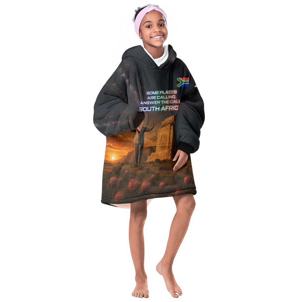 South Africa Safari UFO Kid Wearable Blanket Hoodie African Wildlife Sci-Fi Galaxy Space And Mandela