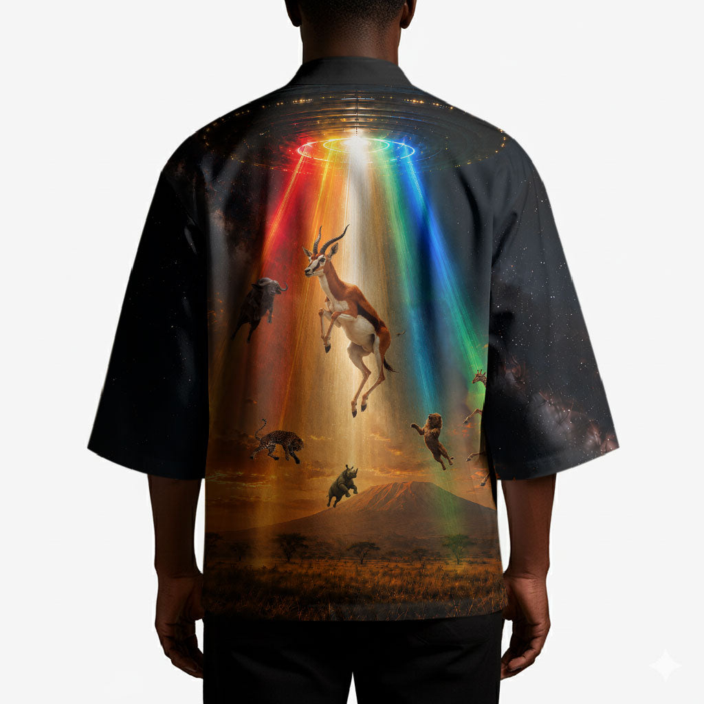 South Africa Safari UFO Kimono African Wildlife Sci-Fi Galaxy Space And Mandela