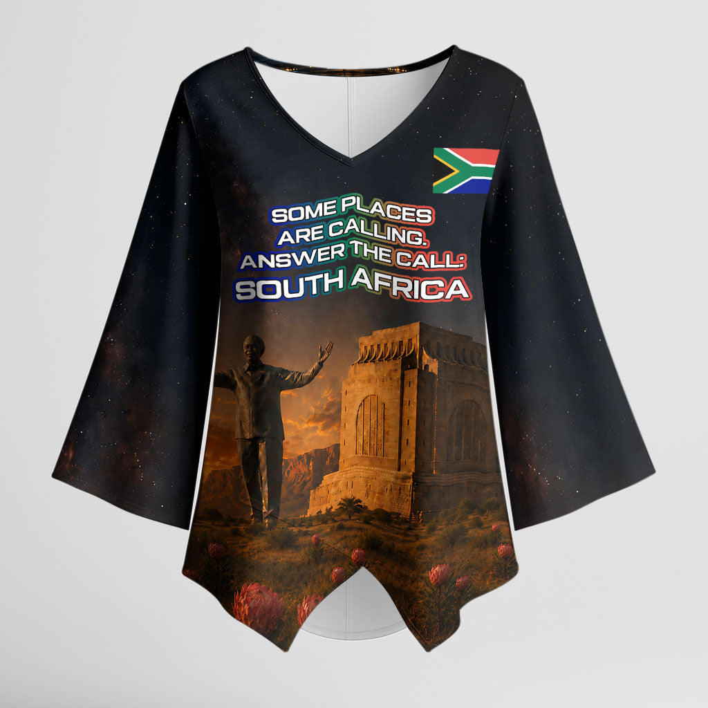South Africa Safari UFO Kimono Sleeve Blouse African Wildlife Sci-Fi Galaxy Space And Mandela