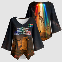 South Africa Safari UFO Kimono Sleeve Blouse African Wildlife Sci-Fi Galaxy Space And Mandela