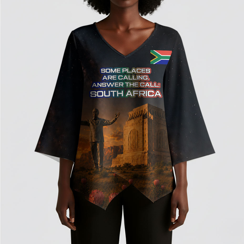 South Africa Safari UFO Kimono Sleeve Blouse African Wildlife Sci-Fi Galaxy Space And Mandela