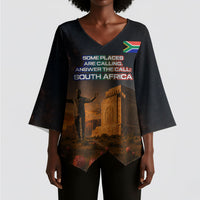 South Africa Safari UFO Kimono Sleeve Blouse African Wildlife Sci-Fi Galaxy Space And Mandela