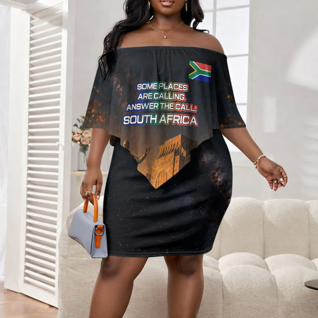 South Africa Safari UFO Off Shoulder Short Dress African Wildlife Sci-Fi Galaxy Space And Mandela