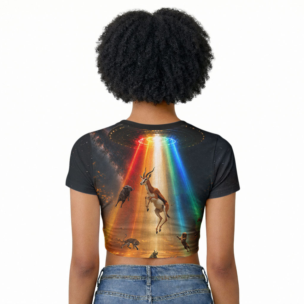 South Africa Safari UFO Raglan Cropped T shirt African Wildlife Sci-Fi Galaxy Space And Mandela