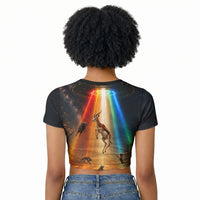 South Africa Safari UFO Raglan Cropped T shirt African Wildlife Sci-Fi Galaxy Space And Mandela