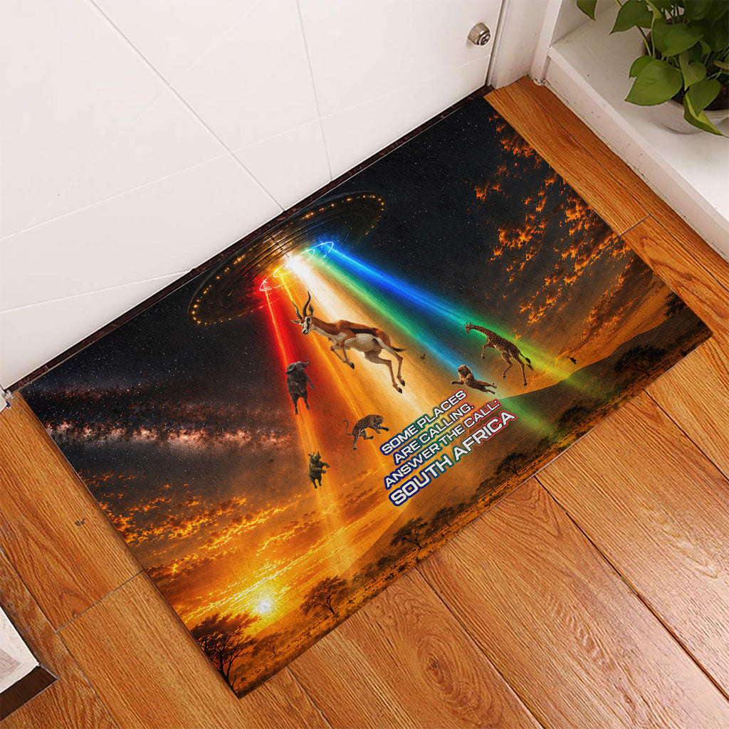 South Africa Safari UFO Rubber Doormat African Wildlife Sci-Fi Galaxy Space And Mandela