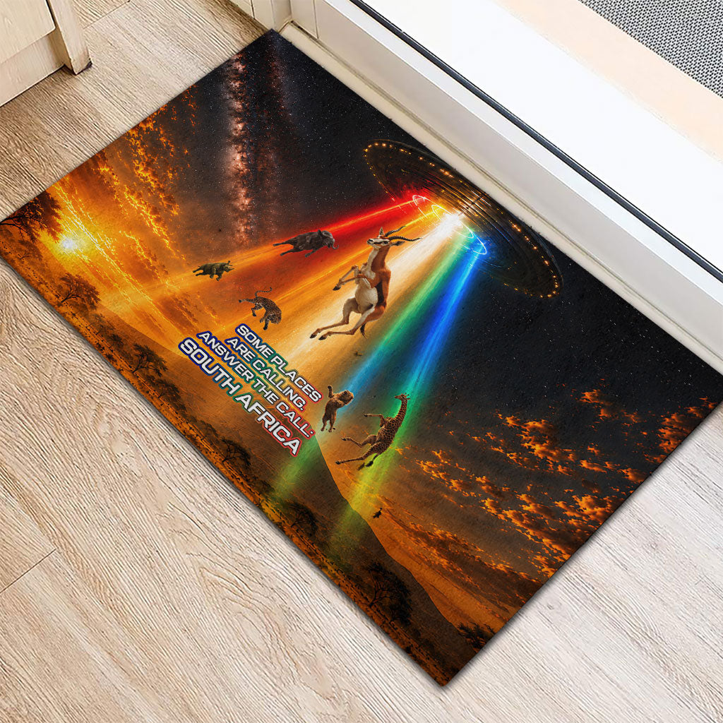 South Africa Safari UFO Rubber Doormat African Wildlife Sci-Fi Galaxy Space And Mandela