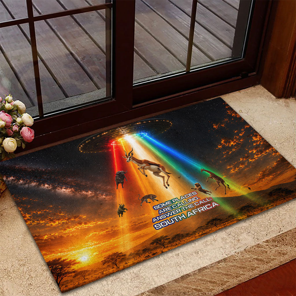 South Africa Safari UFO Rubber Doormat African Wildlife Sci-Fi Galaxy Space And Mandela