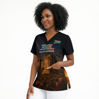 South Africa Safari UFO Scrub Top African Wildlife Sci-Fi Galaxy Space And Mandela