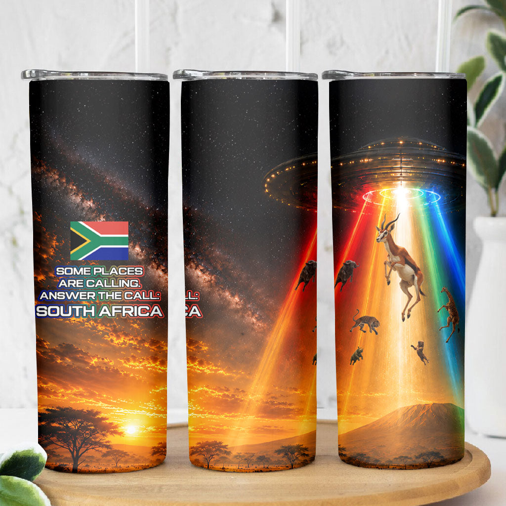 South Africa Safari UFO Skinny Tumbler African Wildlife Sci-Fi Galaxy Space And Mandela