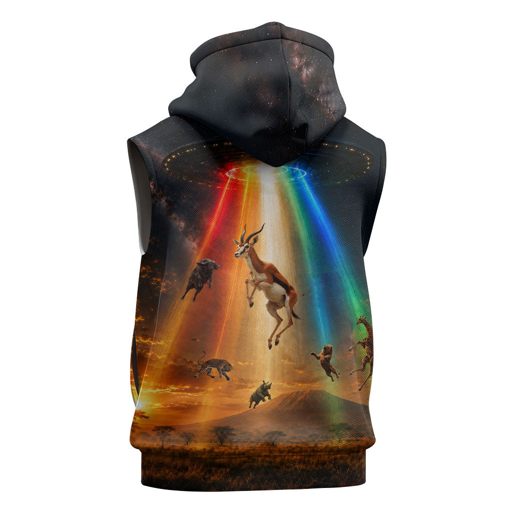 South Africa Safari UFO Sleeveless Hoodie African Wildlife Sci-Fi Galaxy Space And Mandela