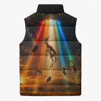 South Africa Safari UFO Sleeveless Puffer Jacket African Wildlife Sci-Fi Galaxy Space And Mandela