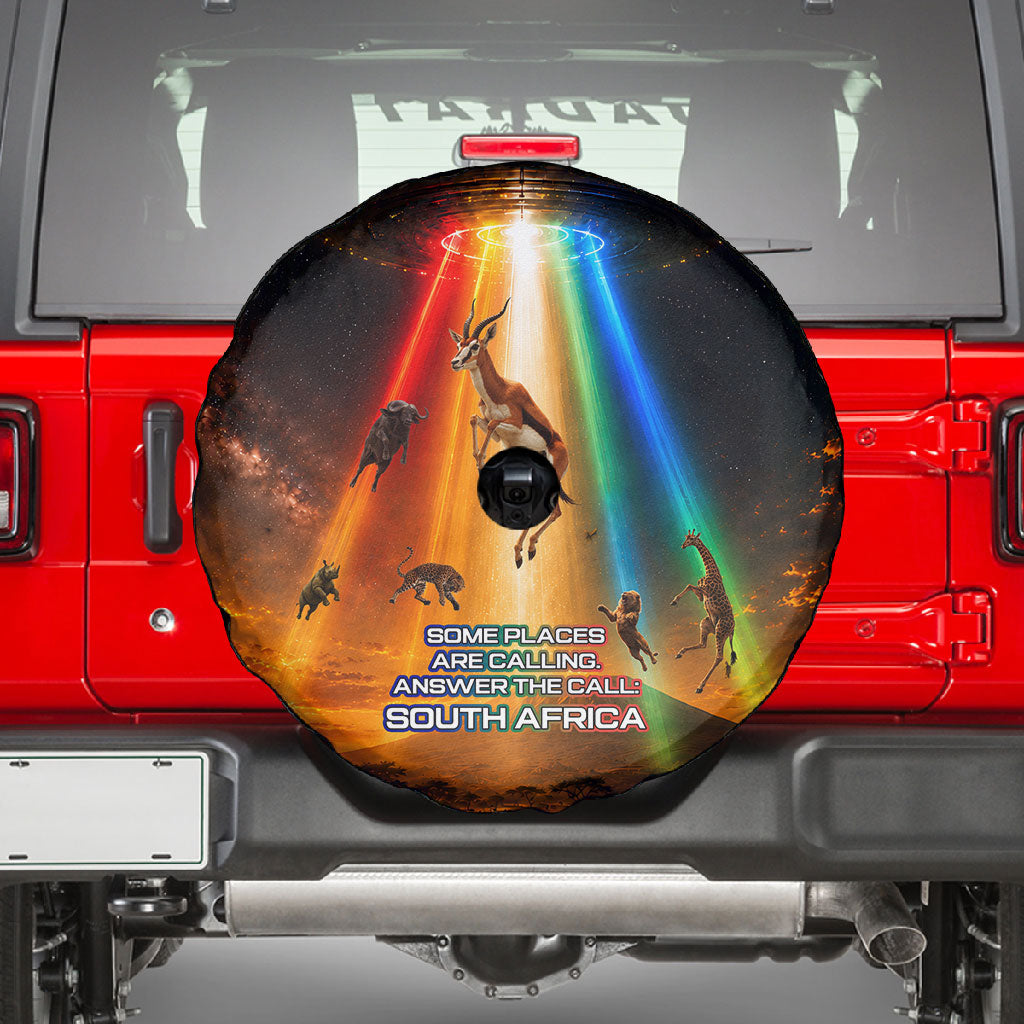 South Africa Safari UFO Spare Tire Cover African Wildlife Sci-Fi Galaxy Space And Mandela