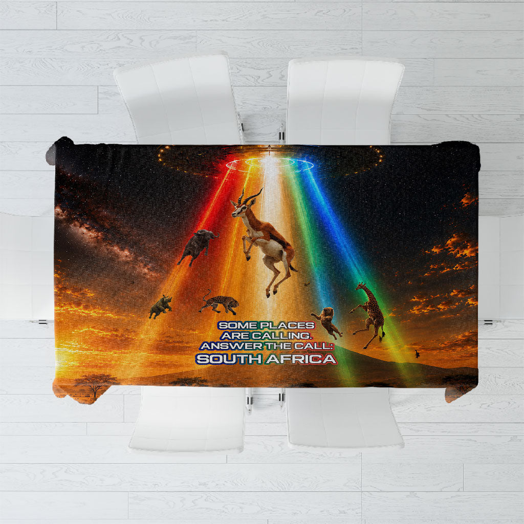 South Africa Safari UFO Tablecloth African Wildlife Sci-Fi Galaxy Space And Mandela