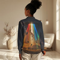 South Africa Safari UFO Women Casual Shirt African Wildlife Sci-Fi Galaxy Space And Mandela