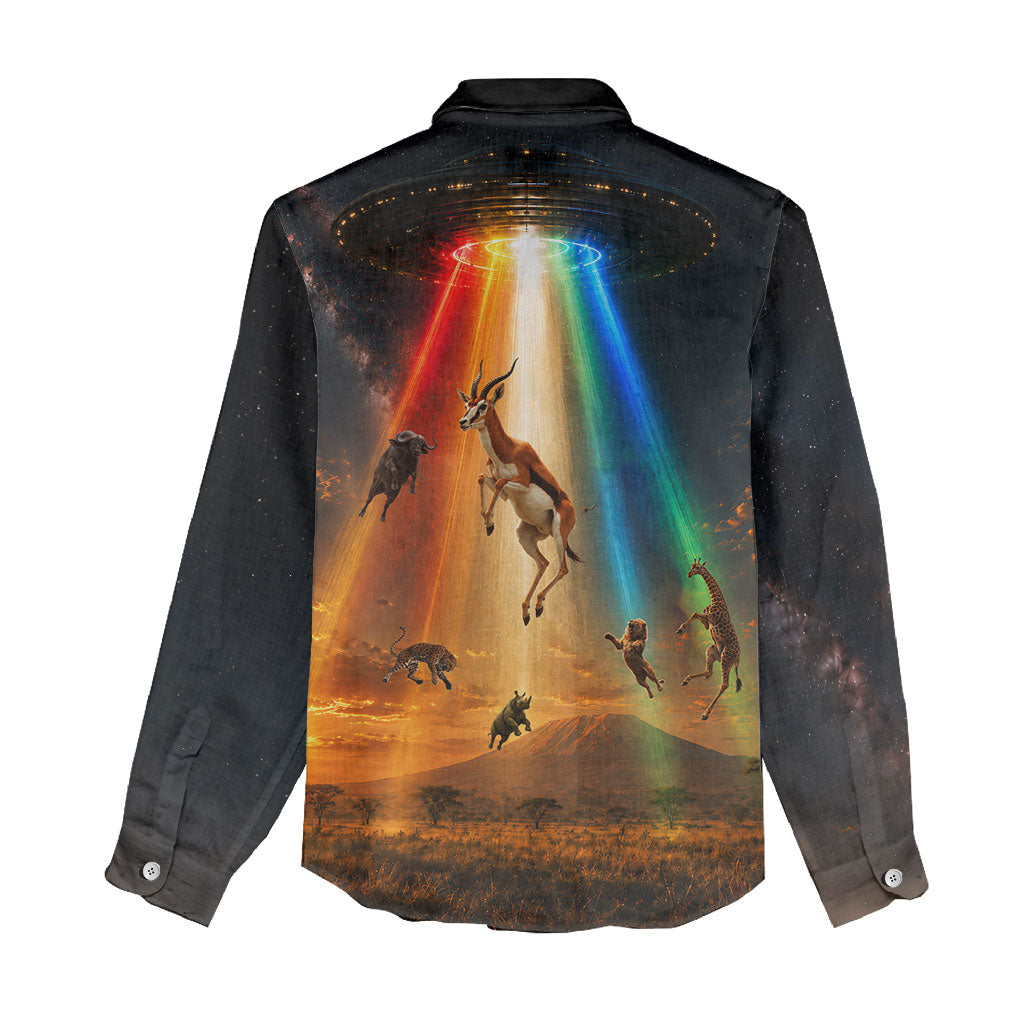 South Africa Safari UFO Women Casual Shirt African Wildlife Sci-Fi Galaxy Space And Mandela