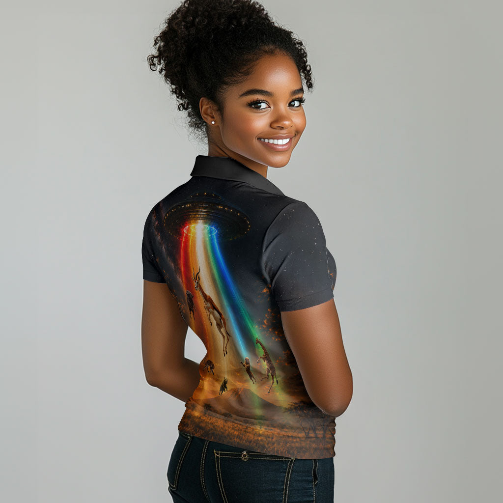 South Africa Safari UFO Women Polo Shirt African Wildlife Sci-Fi Galaxy Space And Mandela