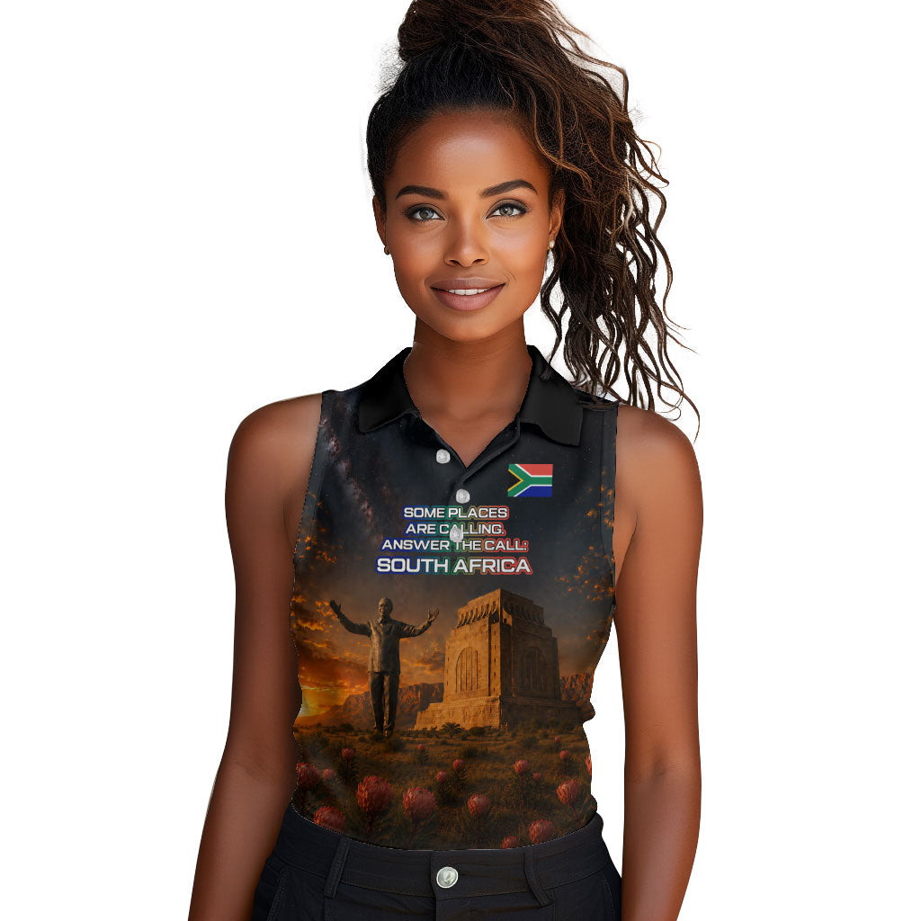 South Africa Safari UFO Women Sleeveless Polo Shirt African Wildlife Sci-Fi Galaxy Space And Mandela
