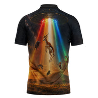 South Africa Safari UFO Zipper Polo Shirt African Wildlife Sci-Fi Galaxy Space And Mandela