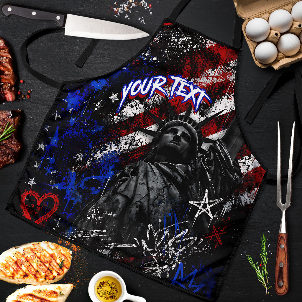 Personalized America New York Statue Of Liberty Apron Dark Grunge American Flag Graffiti Street Art