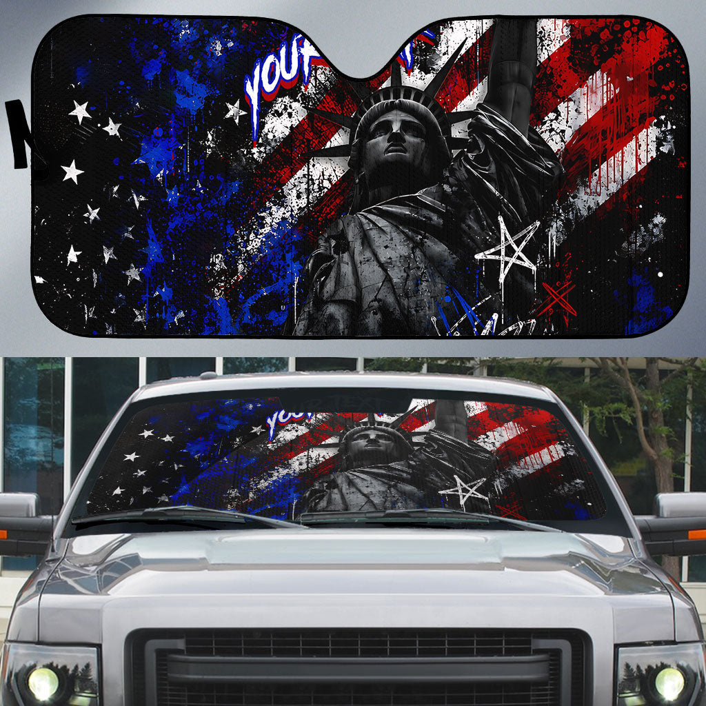 Personalized America New York Statue Of Liberty Auto Sun Shade Dark Grunge American Flag Graffiti Street Art