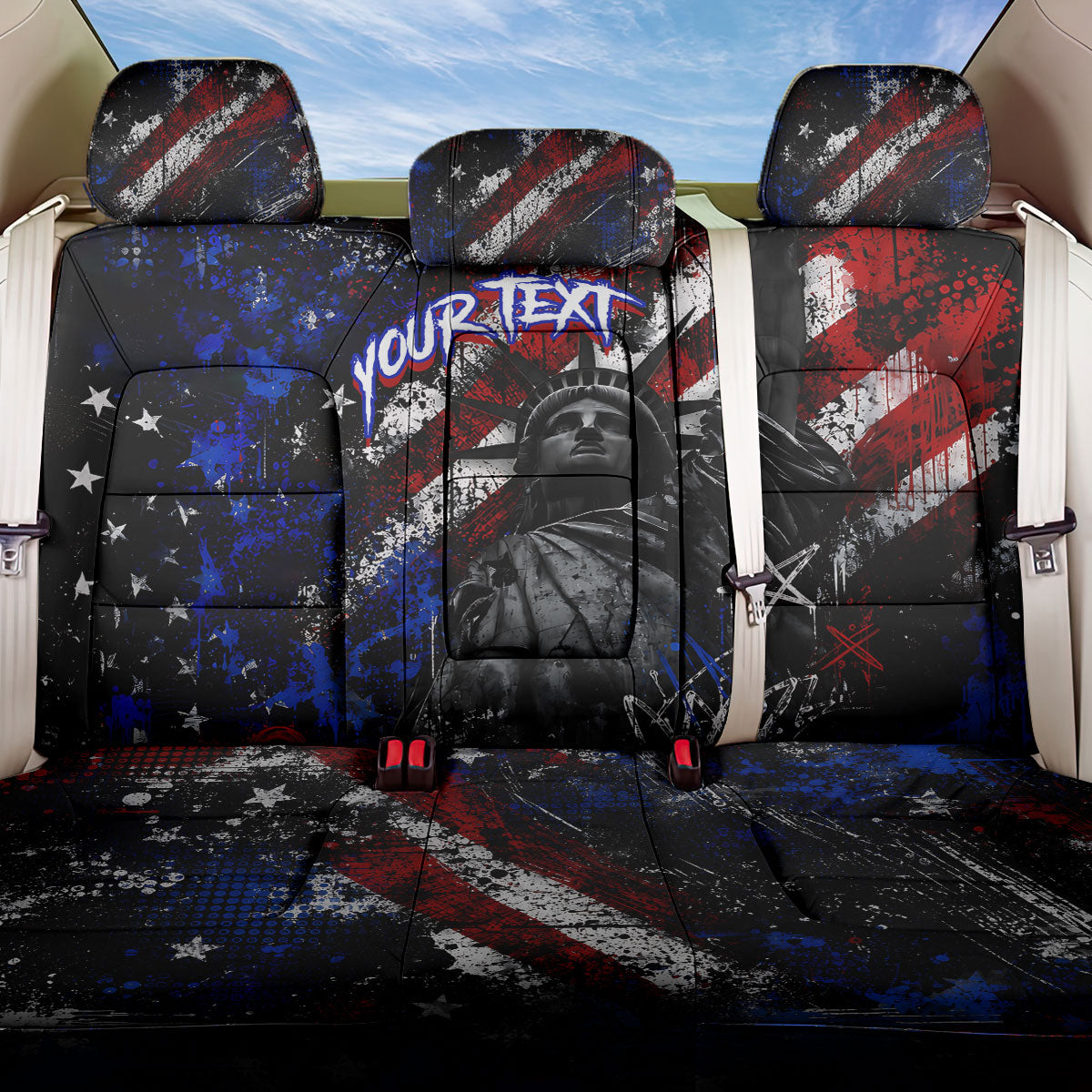 Personalized America New York Statue Of Liberty Back Car Seat Cover Dark Grunge American Flag Graffiti Street Art