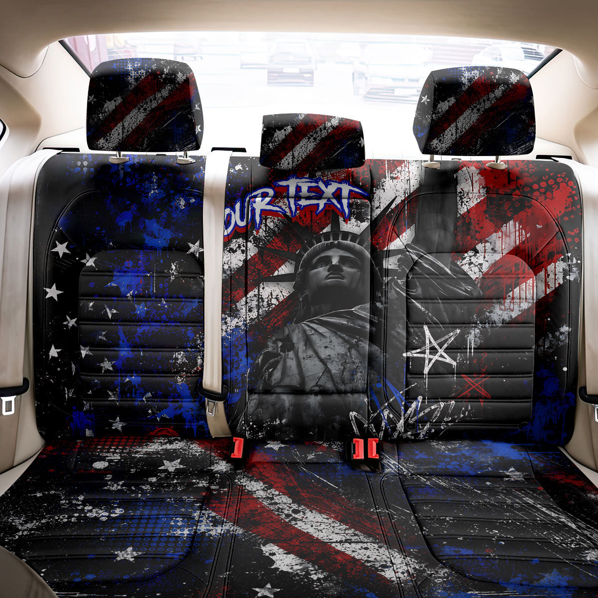 Personalized America New York Statue Of Liberty Back Car Seat Cover Dark Grunge American Flag Graffiti Street Art