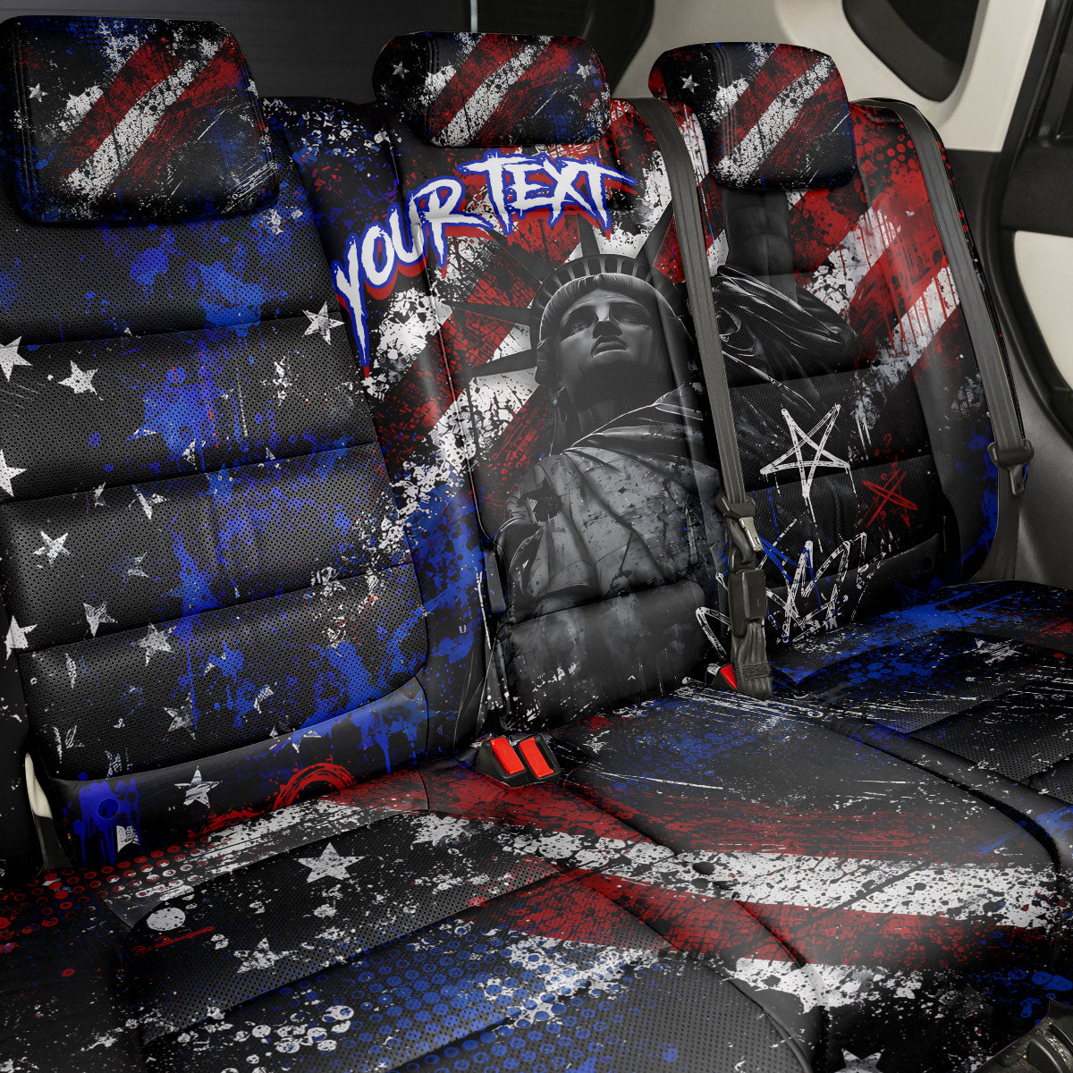 Personalized America New York Statue Of Liberty Back Car Seat Cover Dark Grunge American Flag Graffiti Street Art