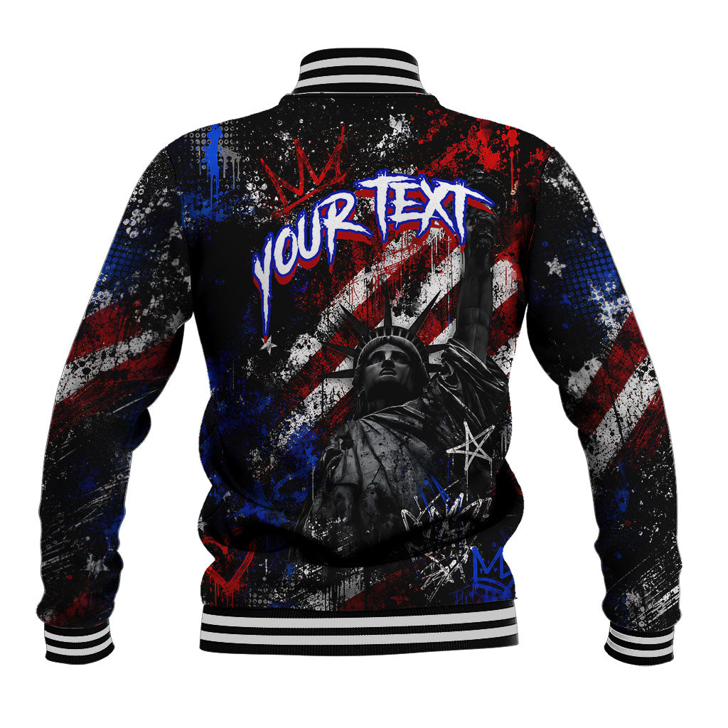Personalized America New York Statue Of Liberty Baseball Jacket Dark Grunge American Flag Graffiti Street Art