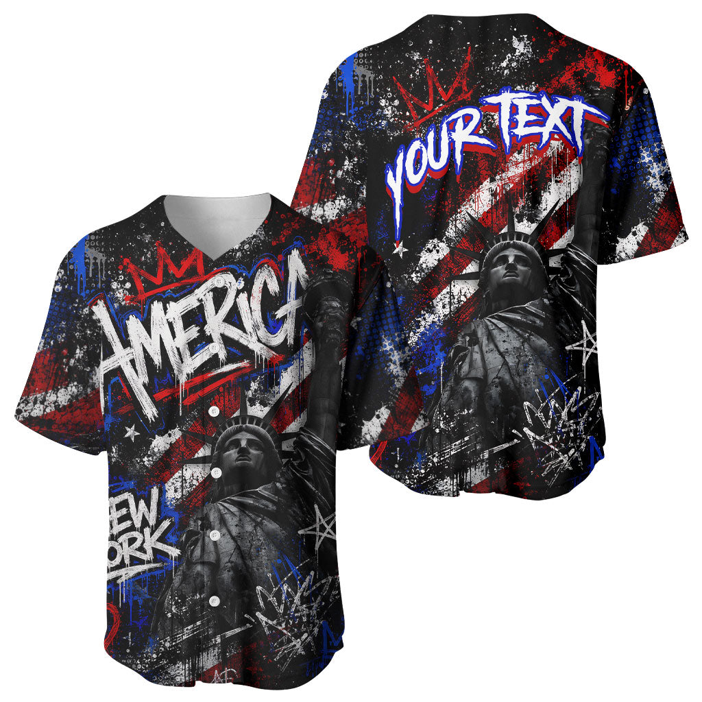 Personalized America New York Statue Of Liberty Baseball Jersey Dark Grunge American Flag Graffiti Street Art