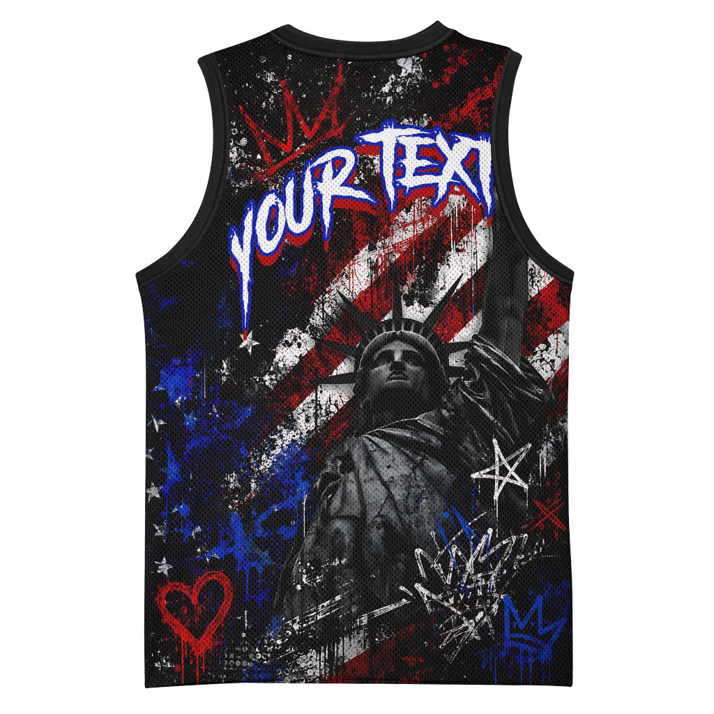 Personalized America New York Statue Of Liberty Basketball Jersey Dark Grunge American Flag Graffiti Street Art