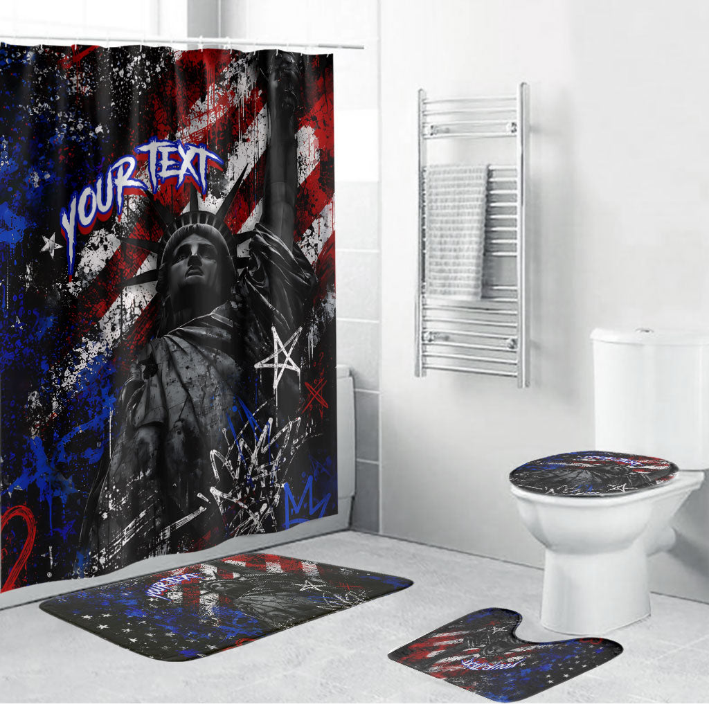Personalized America New York Statue Of Liberty Bathroom Set Dark Grunge American Flag Graffiti Street Art