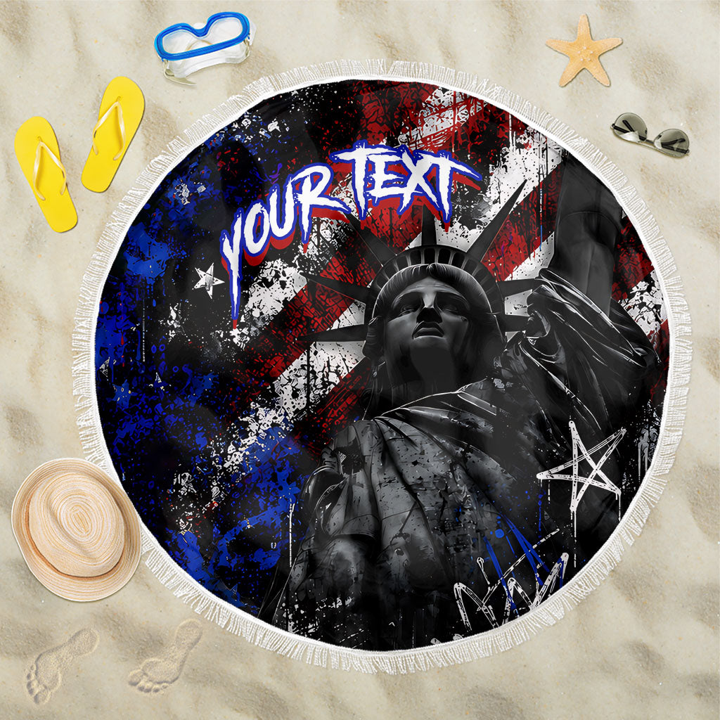 Personalized America New York Statue Of Liberty Beach Blanket Dark Grunge American Flag Graffiti Street Art