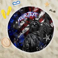 Personalized America New York Statue Of Liberty Beach Blanket Dark Grunge American Flag Graffiti Street Art