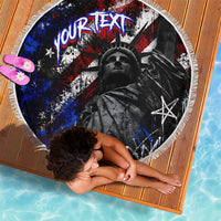 Personalized America New York Statue Of Liberty Beach Blanket Dark Grunge American Flag Graffiti Street Art