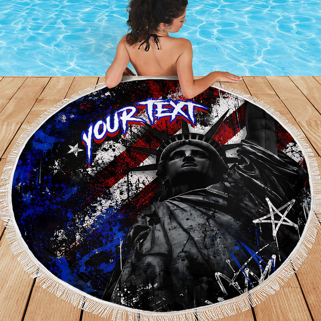 Personalized America New York Statue Of Liberty Beach Blanket Dark Grunge American Flag Graffiti Street Art