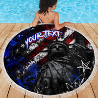Personalized America New York Statue Of Liberty Beach Blanket Dark Grunge American Flag Graffiti Street Art