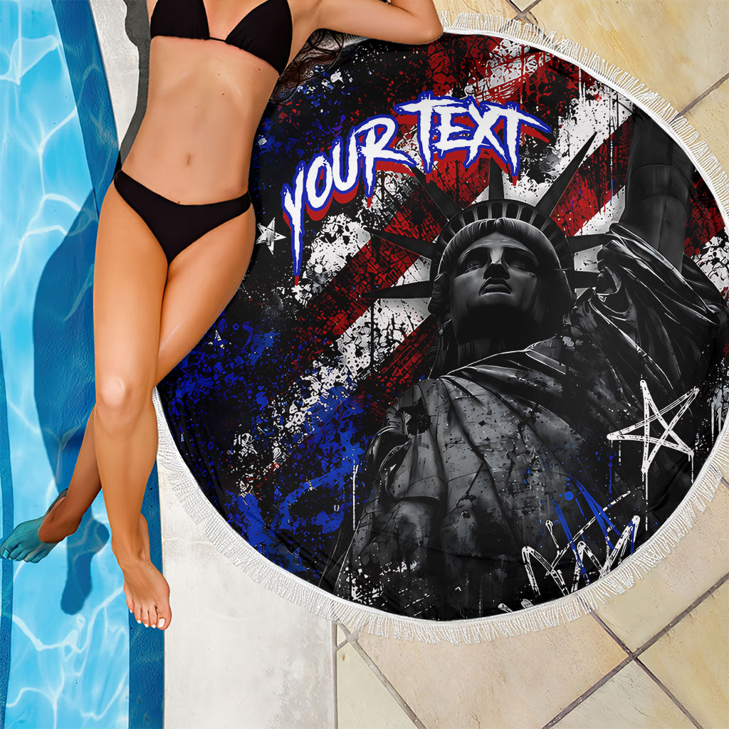 Personalized America New York Statue Of Liberty Beach Blanket Dark Grunge American Flag Graffiti Street Art