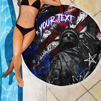Personalized America New York Statue Of Liberty Beach Blanket Dark Grunge American Flag Graffiti Street Art