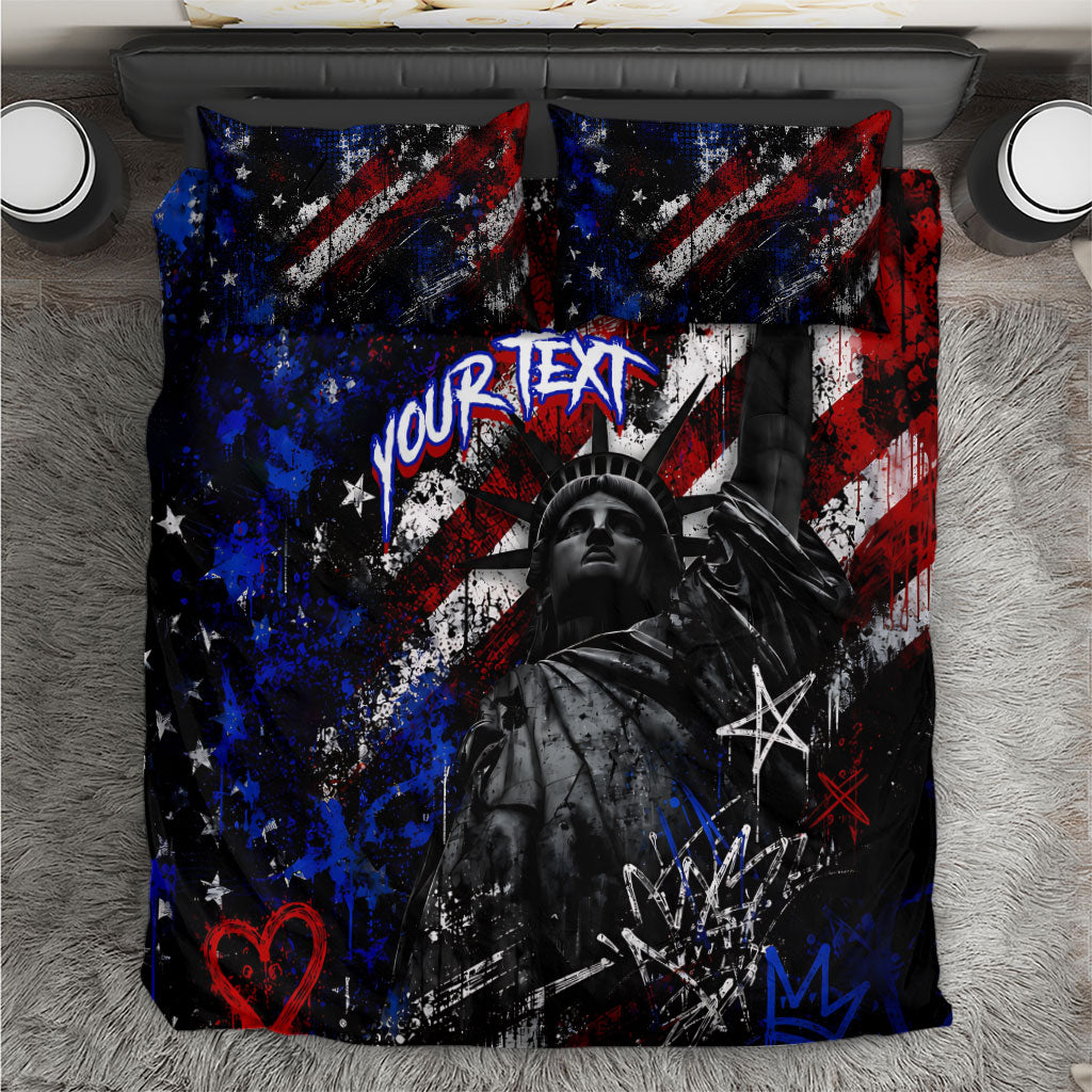 Personalized America New York Statue Of Liberty Bedding Set Dark Grunge American Flag Graffiti Street Art
