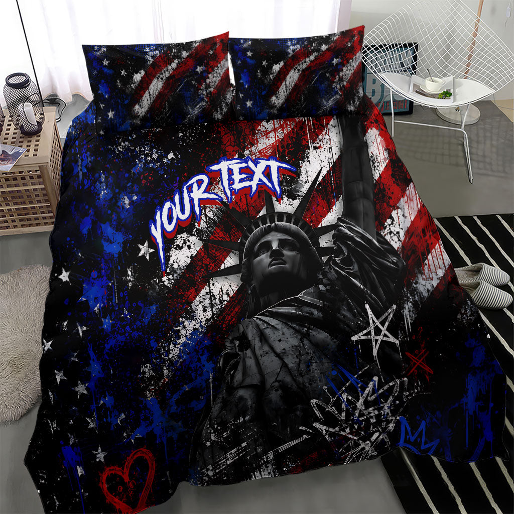 Personalized America New York Statue Of Liberty Bedding Set Dark Grunge American Flag Graffiti Street Art