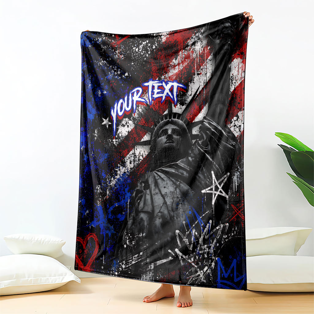 Personalized America New York Statue Of Liberty Blanket Dark Grunge American Flag Graffiti Street Art